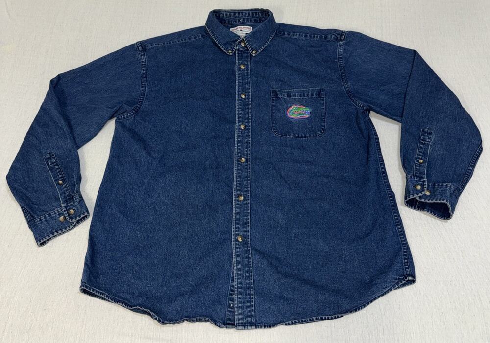 Vintage Boca Classics Florida Gators Denim Shirt Men's XL EUC Made In Hong Kong
